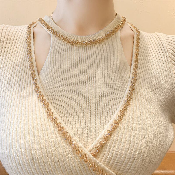 【tops】ビジュースリットニットトップス　M28254