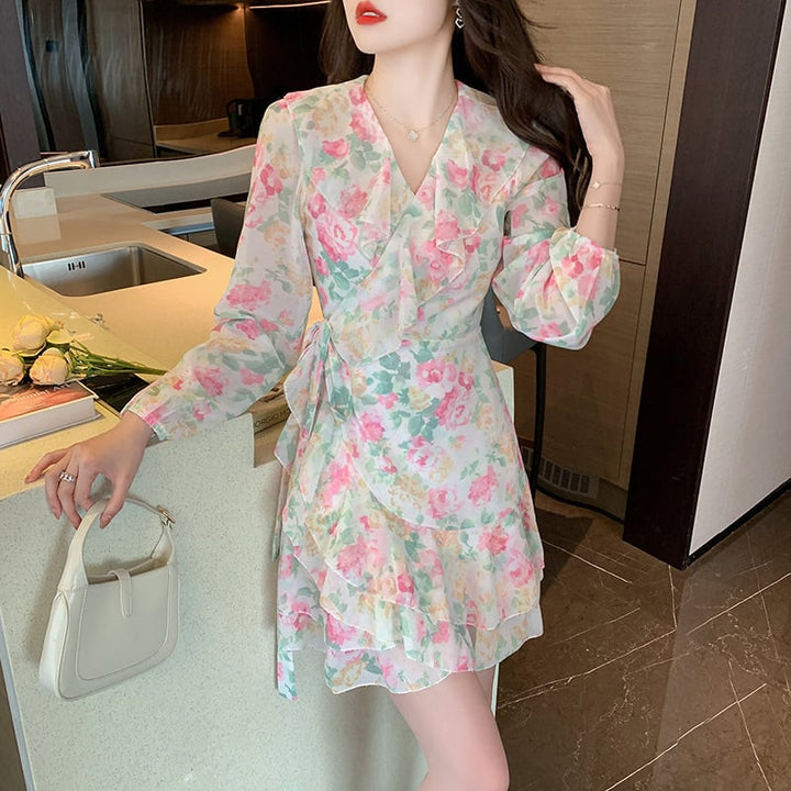 【dress】Vネック花柄ワンピース　M17956