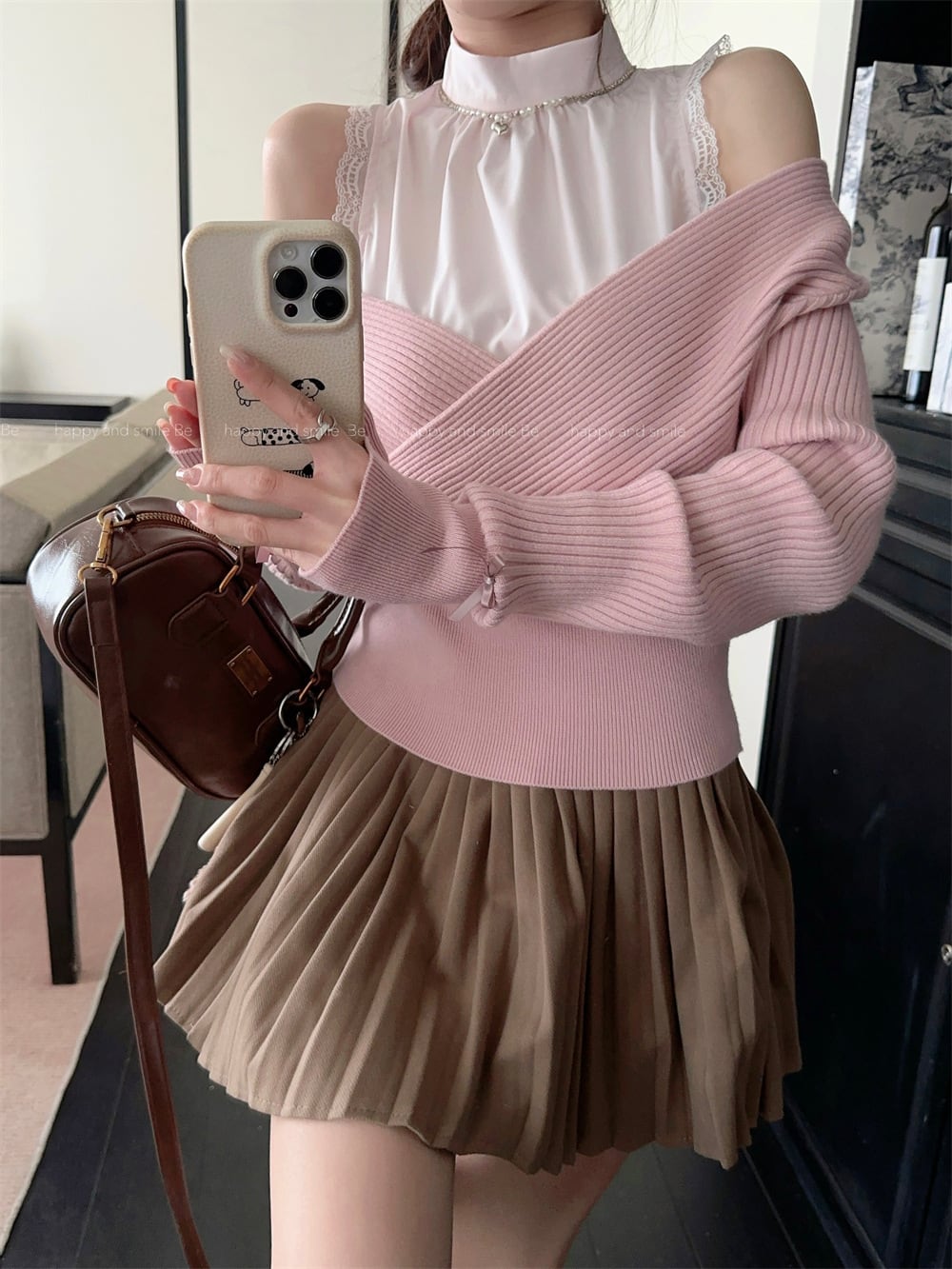 【tops】オフショルダー切り替えニットトップス　M27223