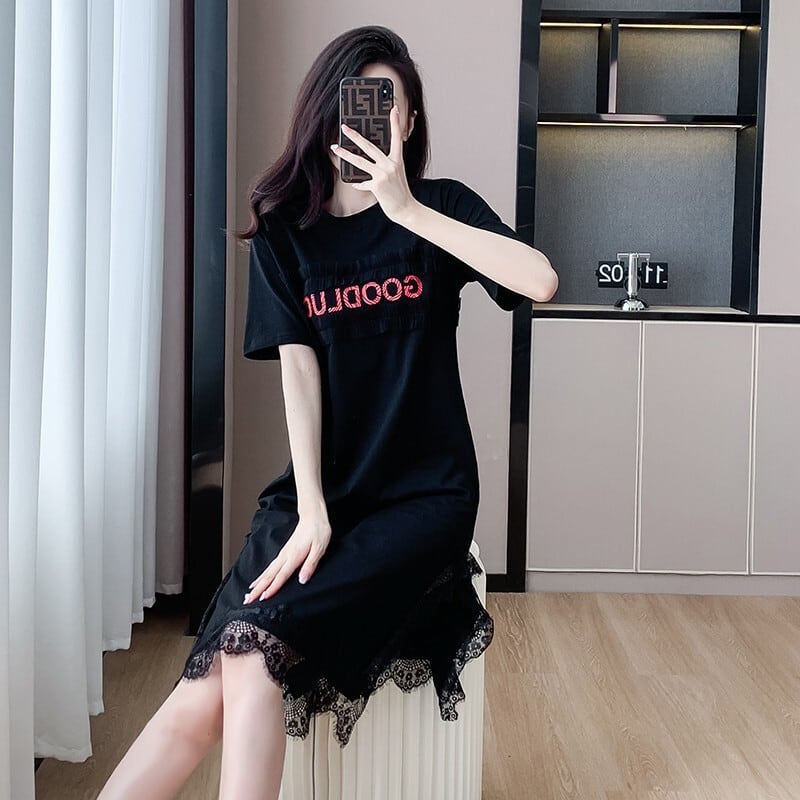 【dress】絶対欲しいレース切り替えTシャツワンピース　M17164