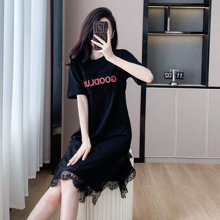 【dress】絶対欲しいレース切り替えTシャツワンピース　M17164