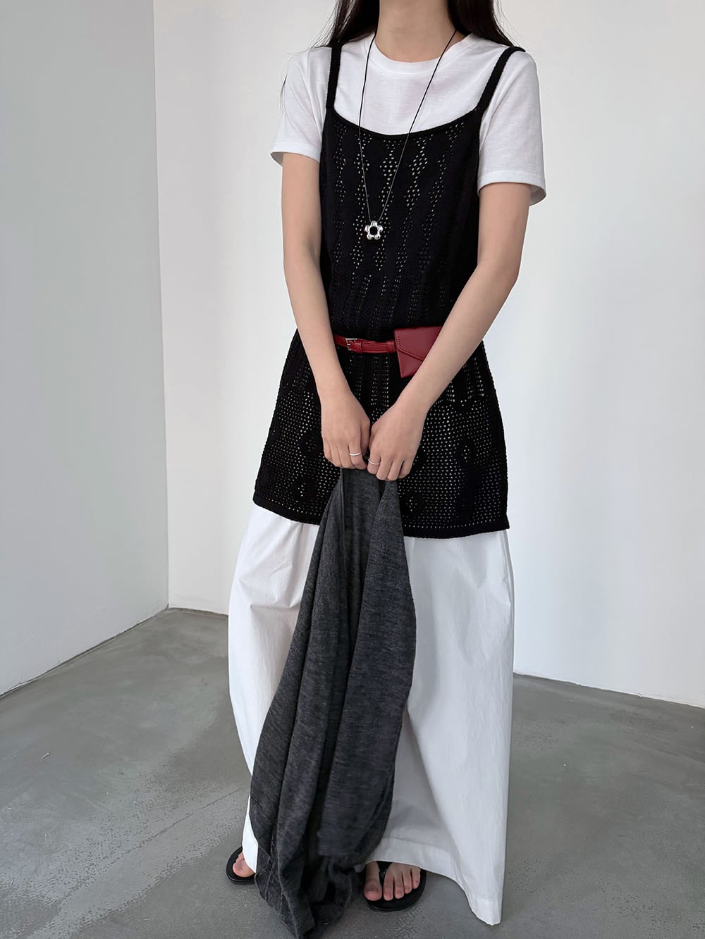 【tops】透かしニットキャミソール Q8326