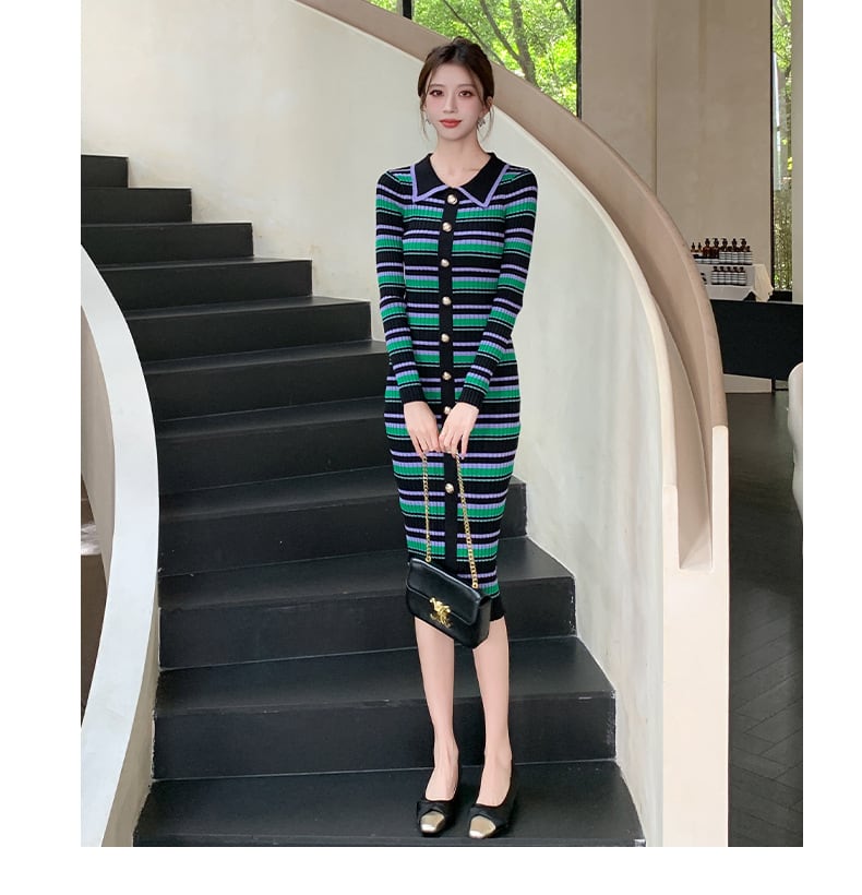 【dress】ボーダー柄ニットワンピース　M26545
