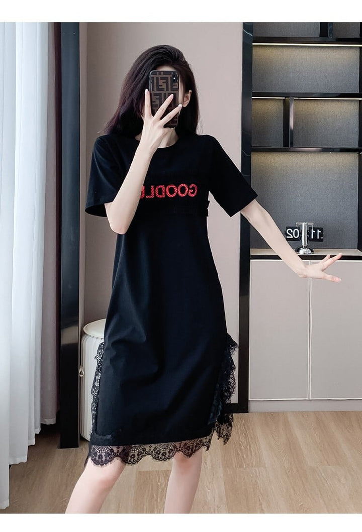 【dress】絶対欲しいレース切り替えTシャツワンピース　M17164