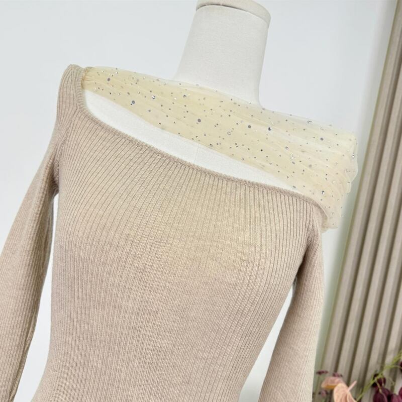 【tops】チュールドッキングニットトップス Q7952