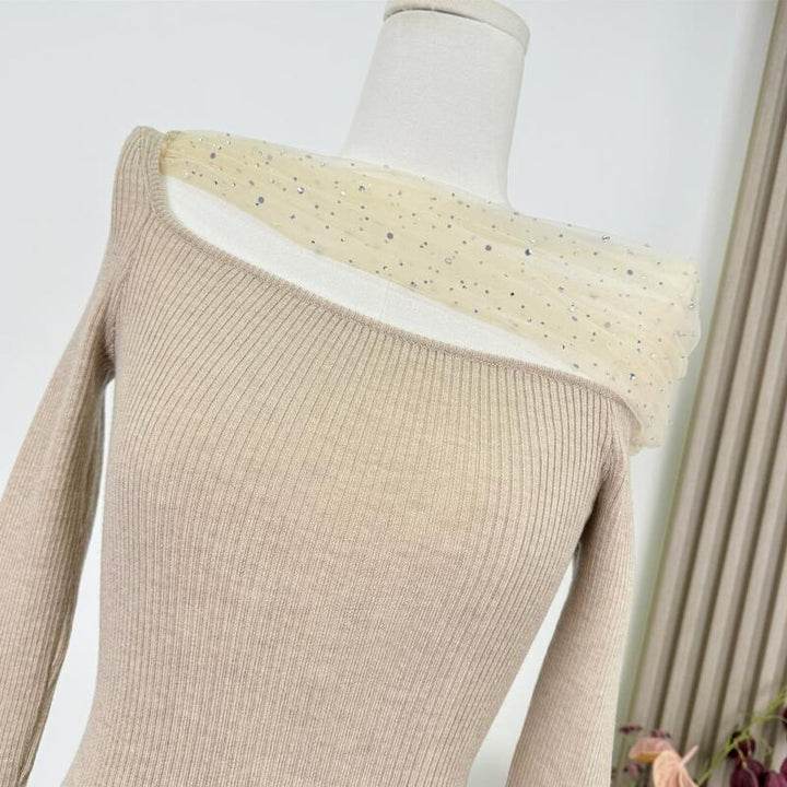 【tops】チュールドッキングニットトップス Q7952