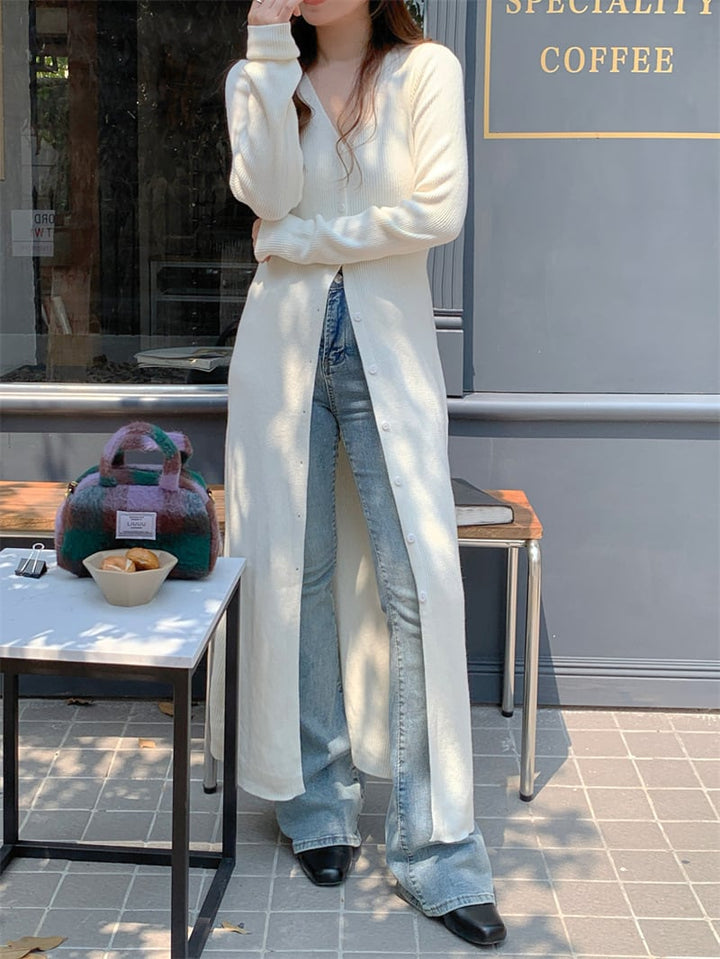 【outer】ロング丈スリットニットカーデ　M26801