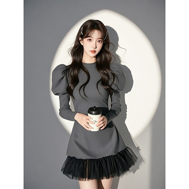 【dress】ドッキングパフスリーブワンピース　M29440