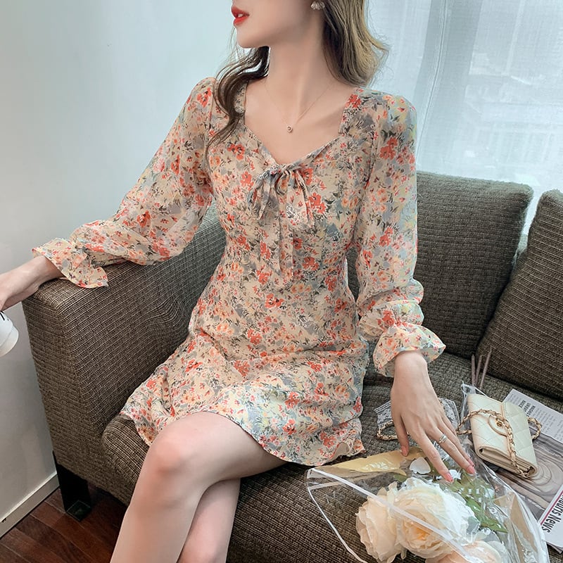 【dress】絶対欲しいスウィート花柄ワンピース着瘦せ　M17069