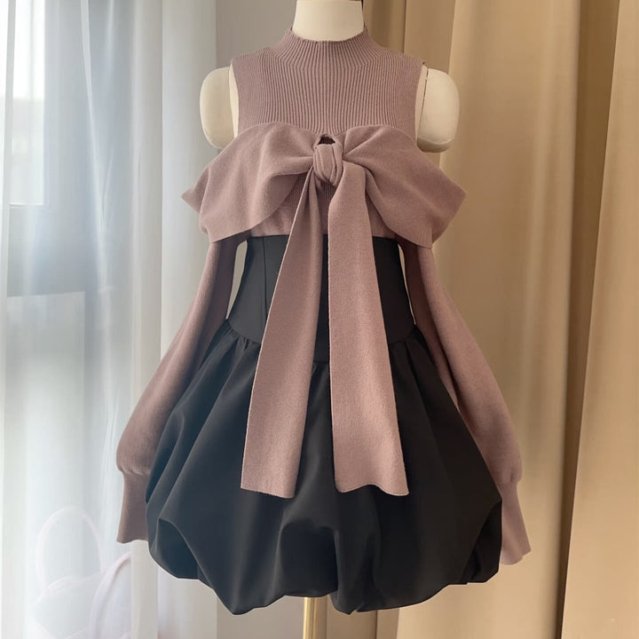 【set】リボンオフショルニットトップス×バルーンスカートセット     N3337