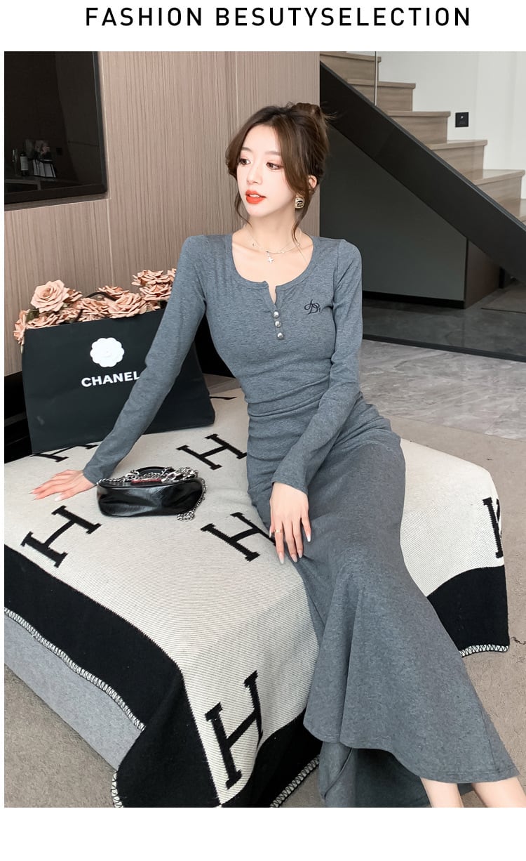 【dress】マーメイドVネックワンピース　M18284