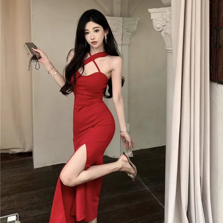 【dress】スリットクロスネックワンピース Q8339