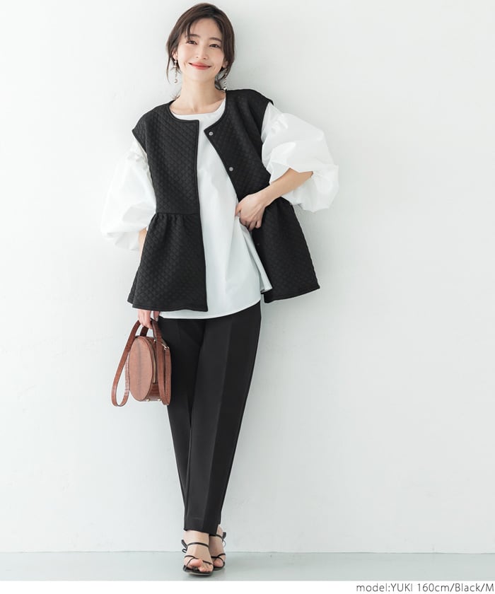 【tops】ペプラム裹起毛ジレ　M18389