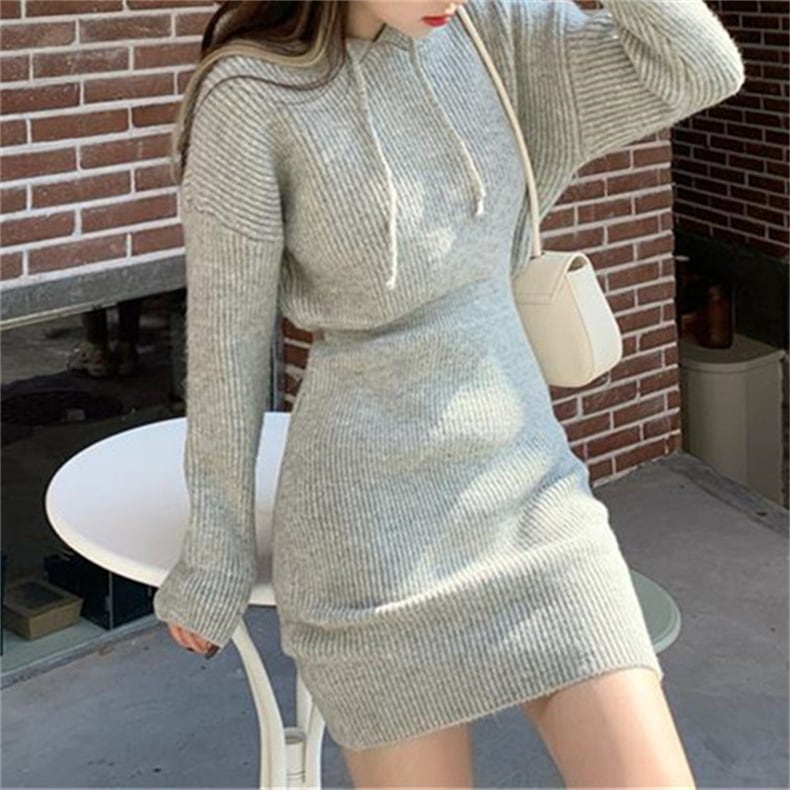 【dress】フード付きニットワンピース　M18367
