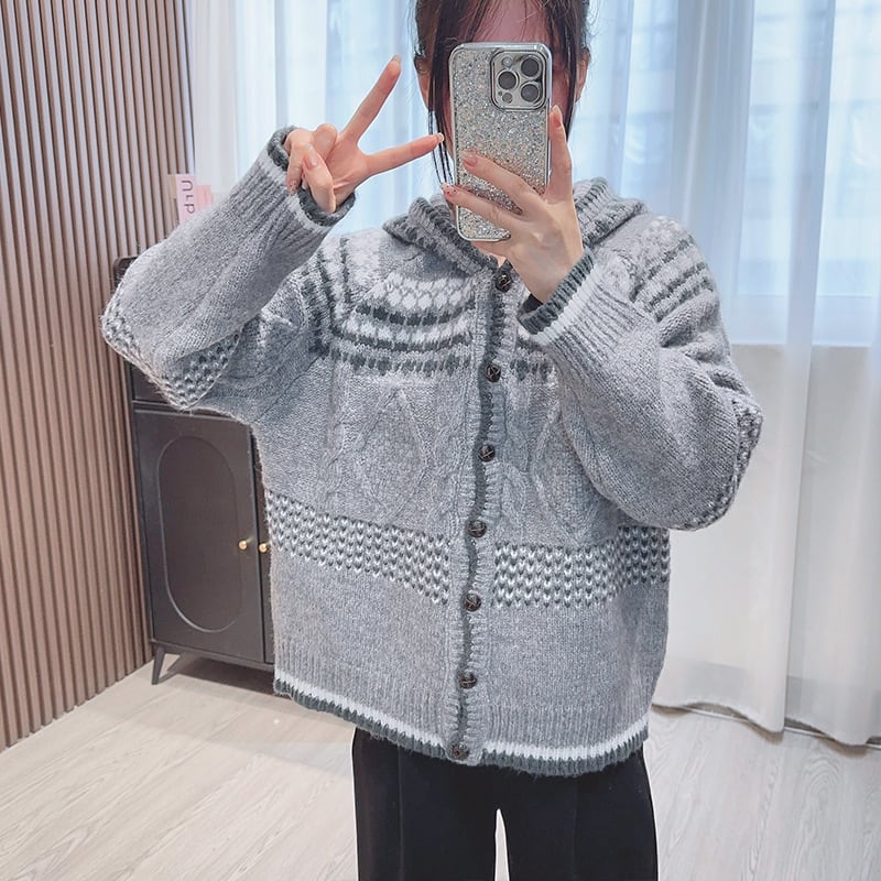 【outer】フード付きニットカーデ　M26770