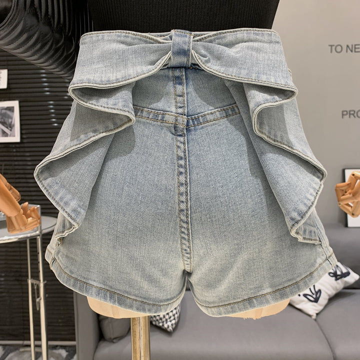 【bottoms】バックリボンデニムショートパンツ　M30724