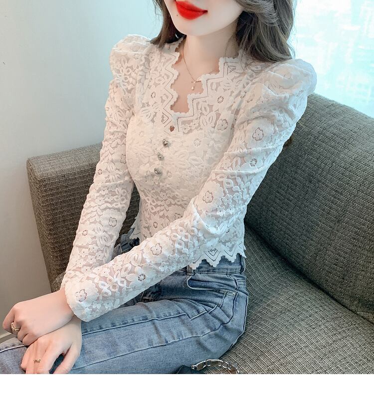 【tops】レースパフスリーブトップス　M18847