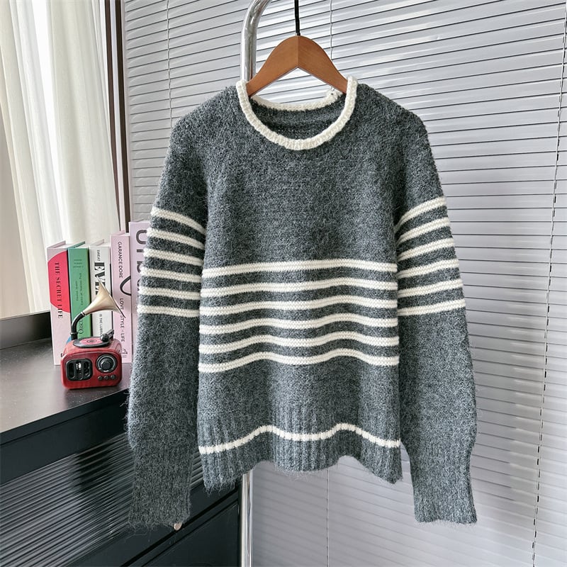 【tops】ボーダー柄ニットセーター　M26882