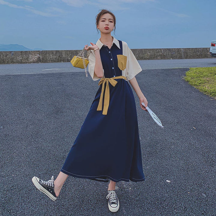 【dress】高級感 ファッション切り替えシャツワンピース　M16803