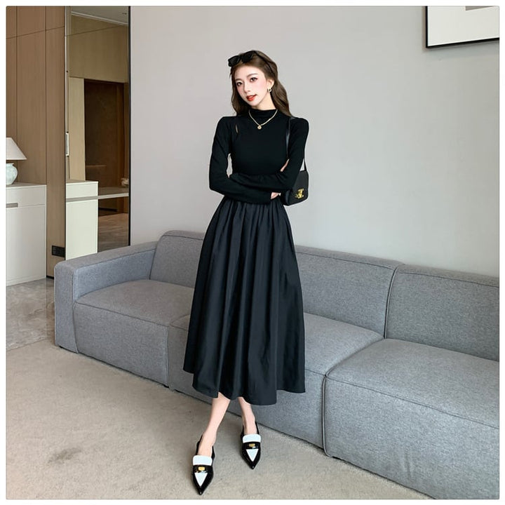 【dress】ドッキング無地ワンピース　M18295