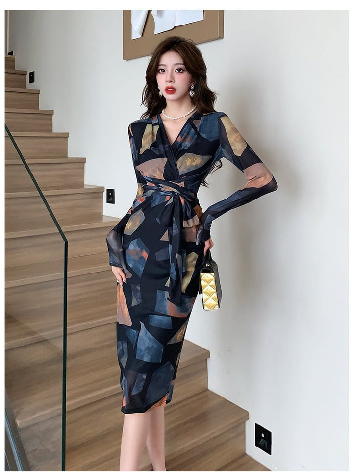 【dress】女子力アップエレガントVネックワンピース　M17432