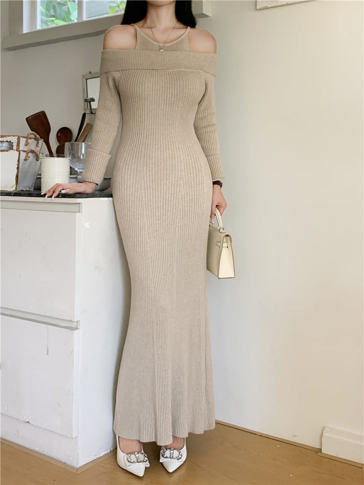 【dress】オフショルダーマーメイドニットワンピース　N2767