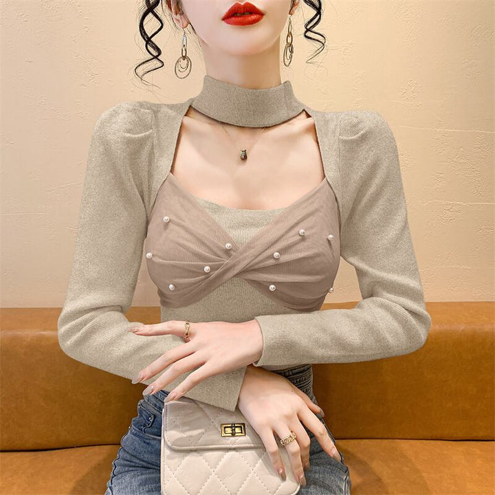 【tops】パールチュールコンビニットトップス　M28267