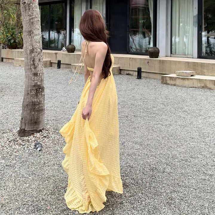 【dress】オープンバックホルターネックワンピース Q8316