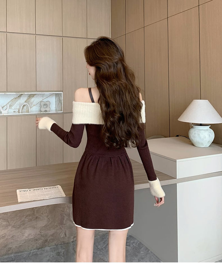 【dress】オフショルダーニットワンピース　M18362