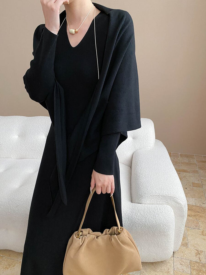 【dress】ショール付きニットワンピース Q7003