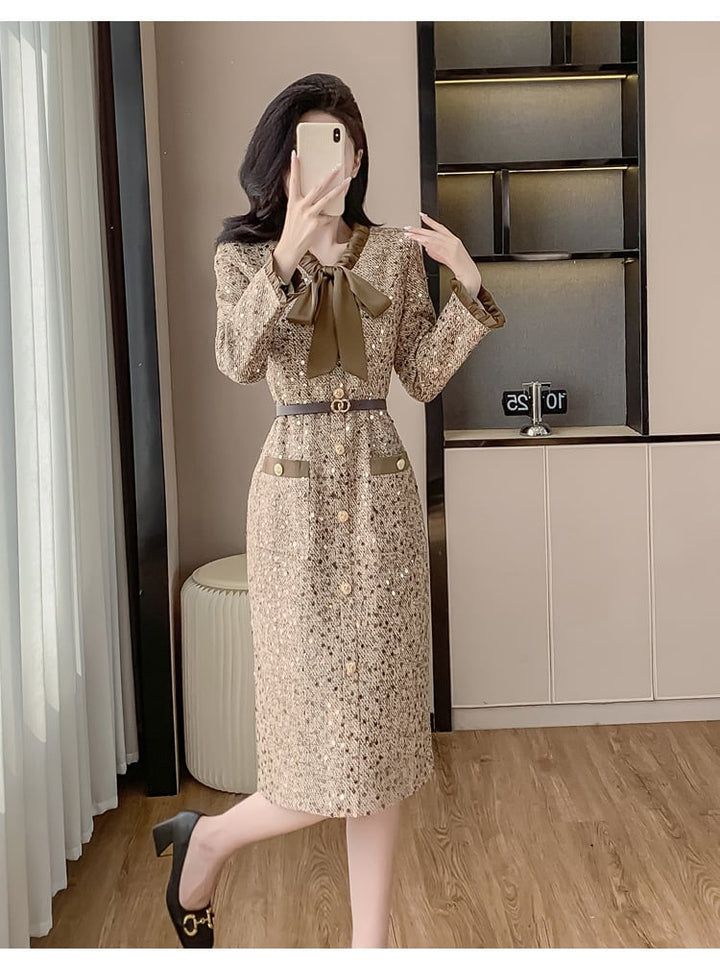 【dress】スパンコールツイードワンピース　M27788