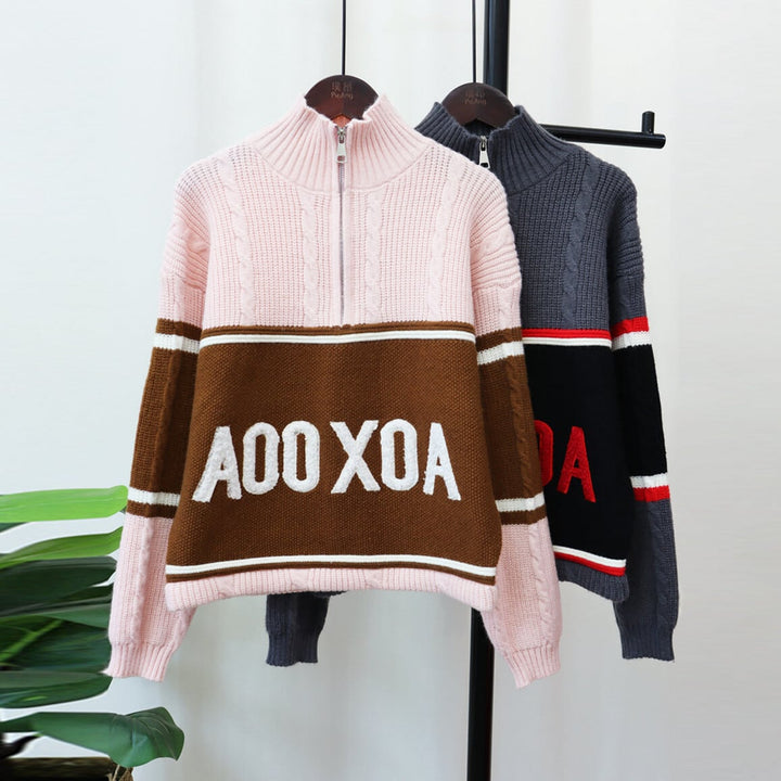 【tops】ハイネックファスナーニットセーター　M18069