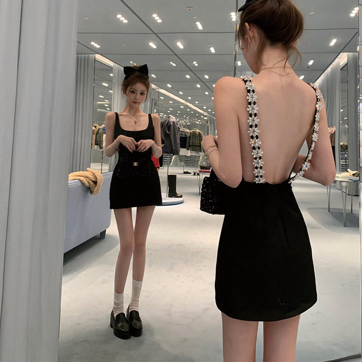 【dress】バックレスビジューミニワンピース　N3521