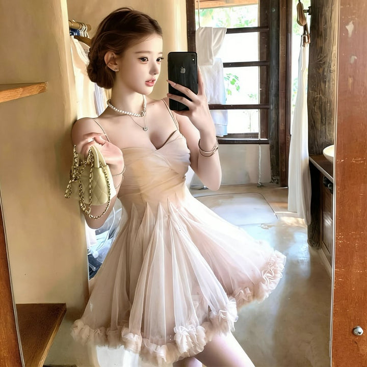 【dress】ギャザーフリルチュールミニワンピース Q8417