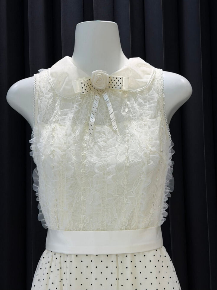 【dress】レースドッキングドットロングワンピース　N3541