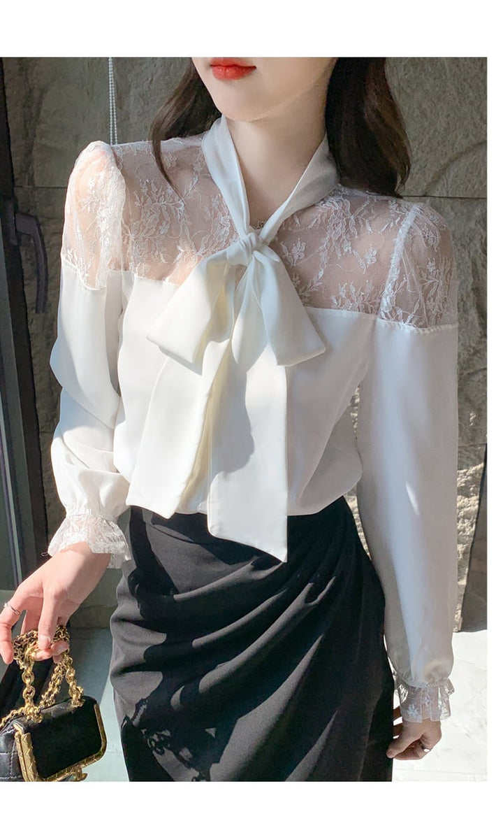 【tops】レース切り替えシャツトップス　M25165