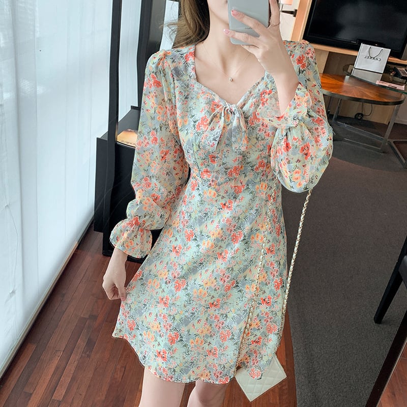【dress】絶対欲しいスウィート花柄ワンピース着瘦せ　M17069