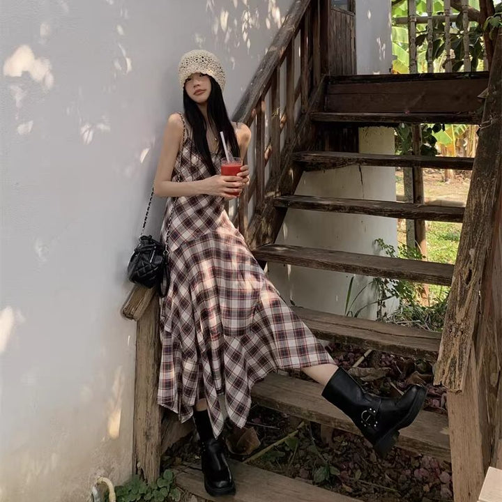 【dress】チェック柄イレヘムキャミワンピース Q8271