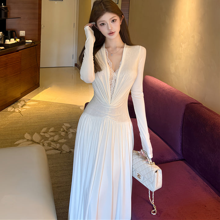 【dress】レースドッキングロングワンピース　N3432
