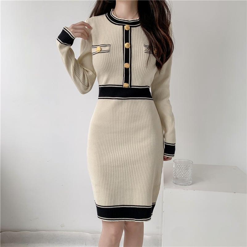 【dress】韓国系超人気エレガントニットワンピース　M17485