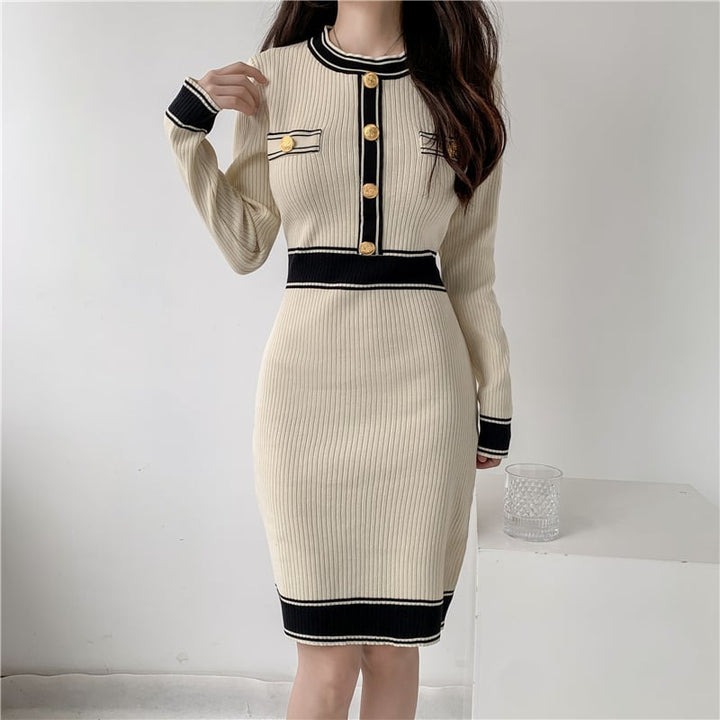 【dress】韓国系超人気エレガントニットワンピース　M17485