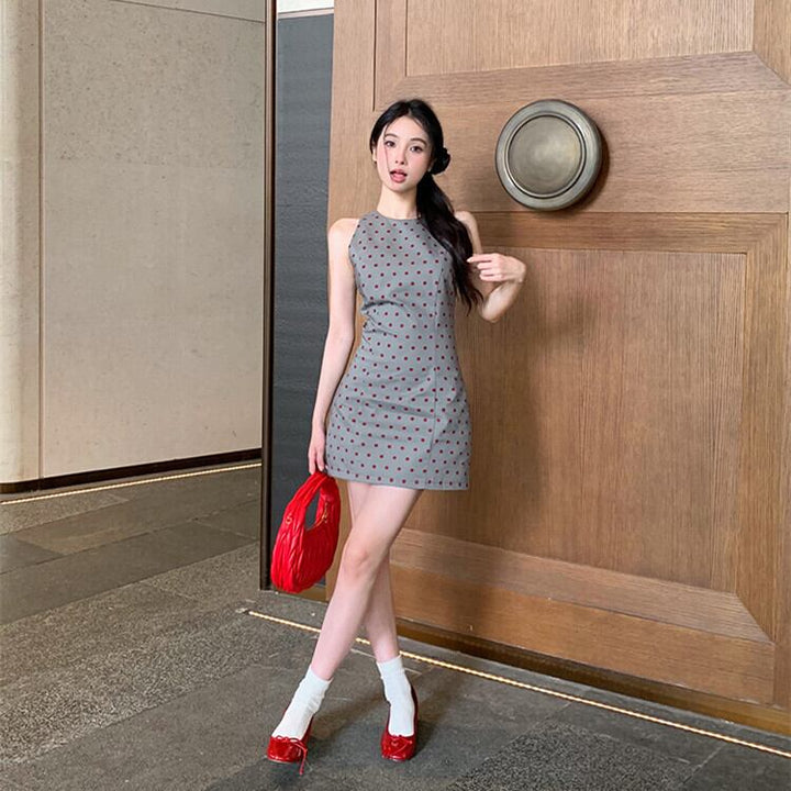 【dress】ノースリーブドット柄ワンピース　M30052