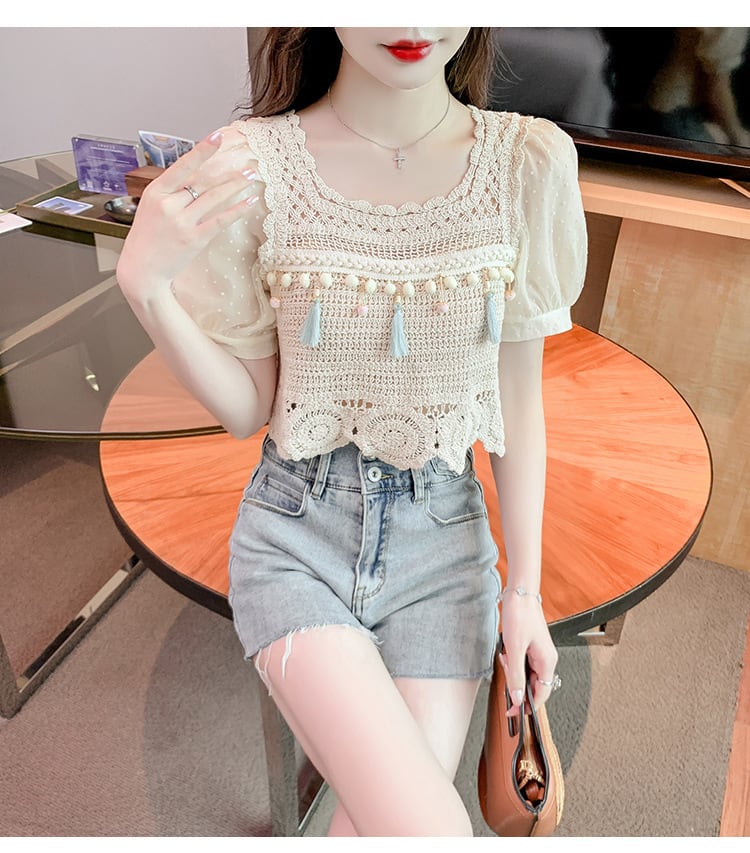 【tops】柔らかくて優しい印象カットワークニットトップス　M17061