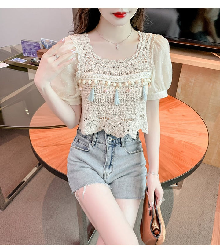 【tops】柔らかくて優しい印象カットワークニットトップス　M17061