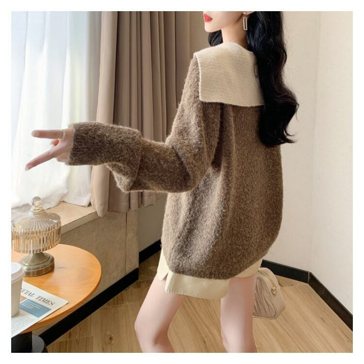 【tops】配色ニットセーター　M18490
