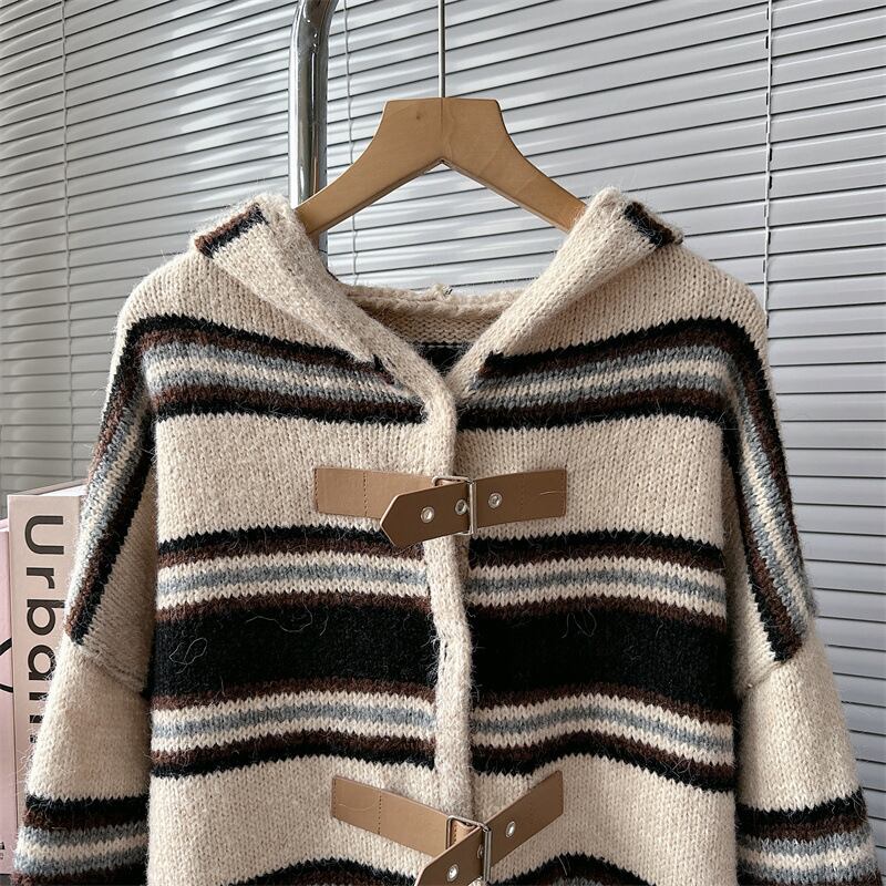 【outer】ボーダー柄ニットカーデ　M18737