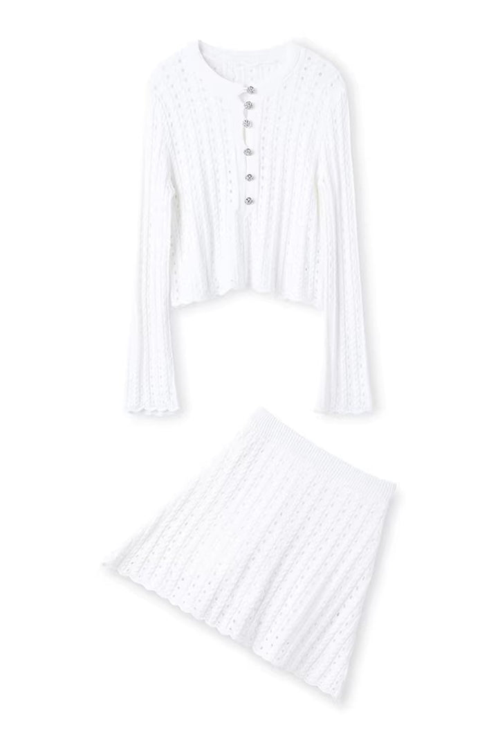 【set】ポインテールニットトップス×ニットミニスカートセット Q8462