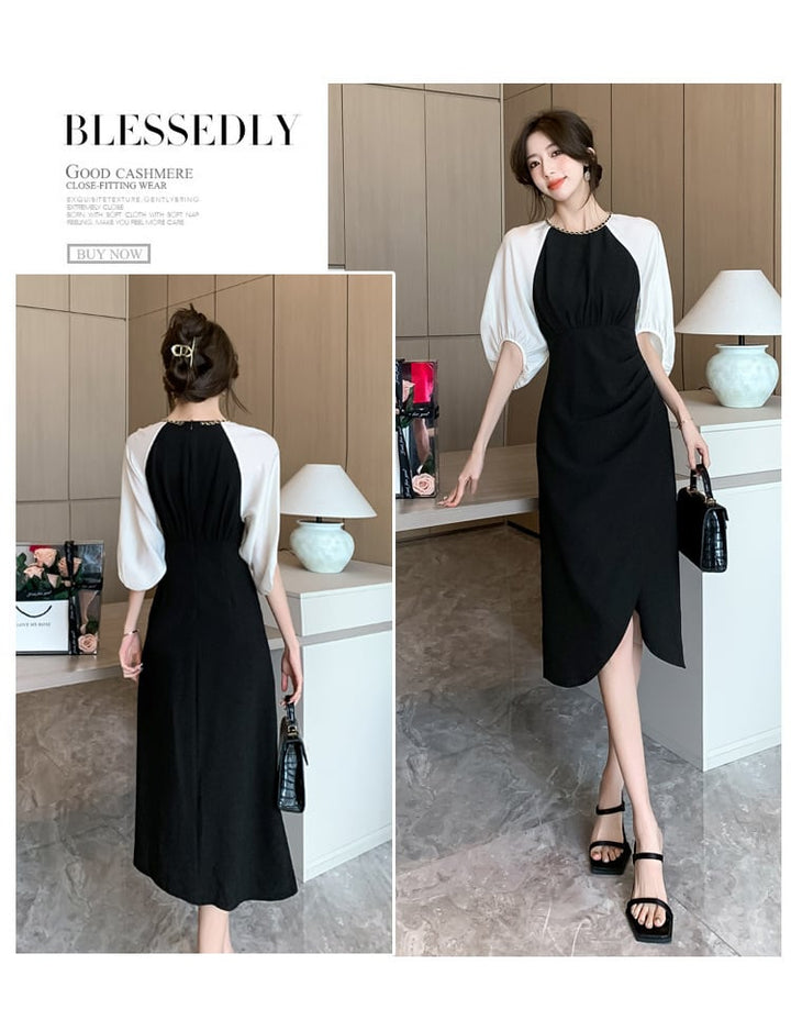 【dress】高級感 エレガント切り替えデートワンピース　M17499