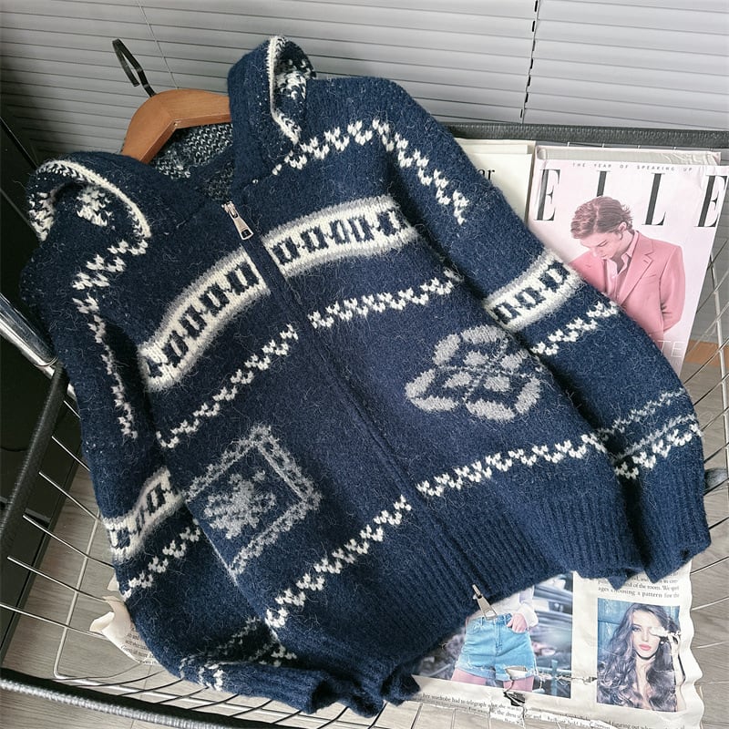 【outer】ファスナーフード付きニットカーデ　M28283