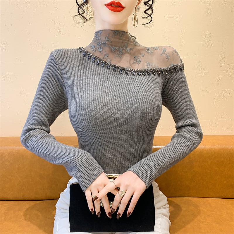 【tops】レースドッキングニットトップス　M28653